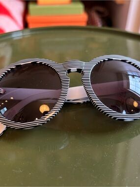 Madewell Black & White Striped Round Sunglasses